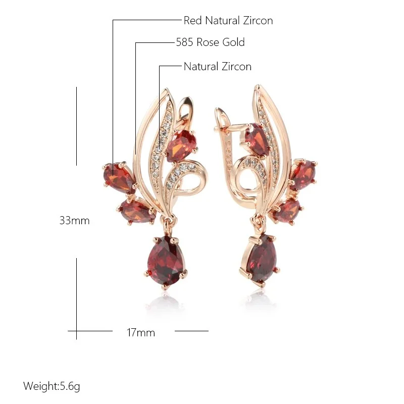 Kinel Hot Shiny Natural Zircon Flower Long Drop Earrings For Women Fashion 585 Rose Gold Color Ethnic Bridal Wedding Jewelry