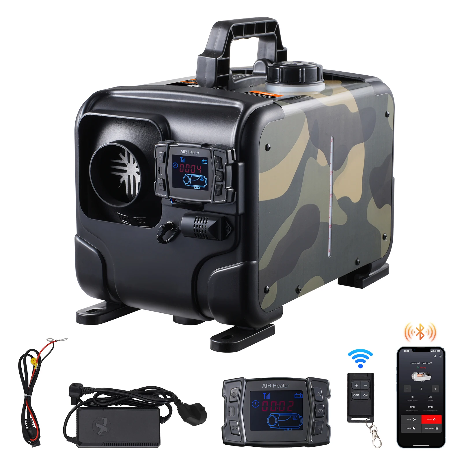 8KW Car Heater 12V/24V All in One Diesel Air Heater Bluetooth/Display/CO Alarm Horizontal Diesel Heater Vehicle/Garage