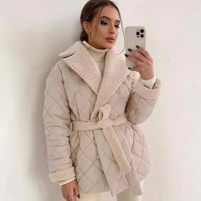 

Модный женский тюнер с хлопковой подкладкой и воротником-стойкой, универсальная верхняя одежда с поясом и поясом для поездок на работу Sle Long Sve