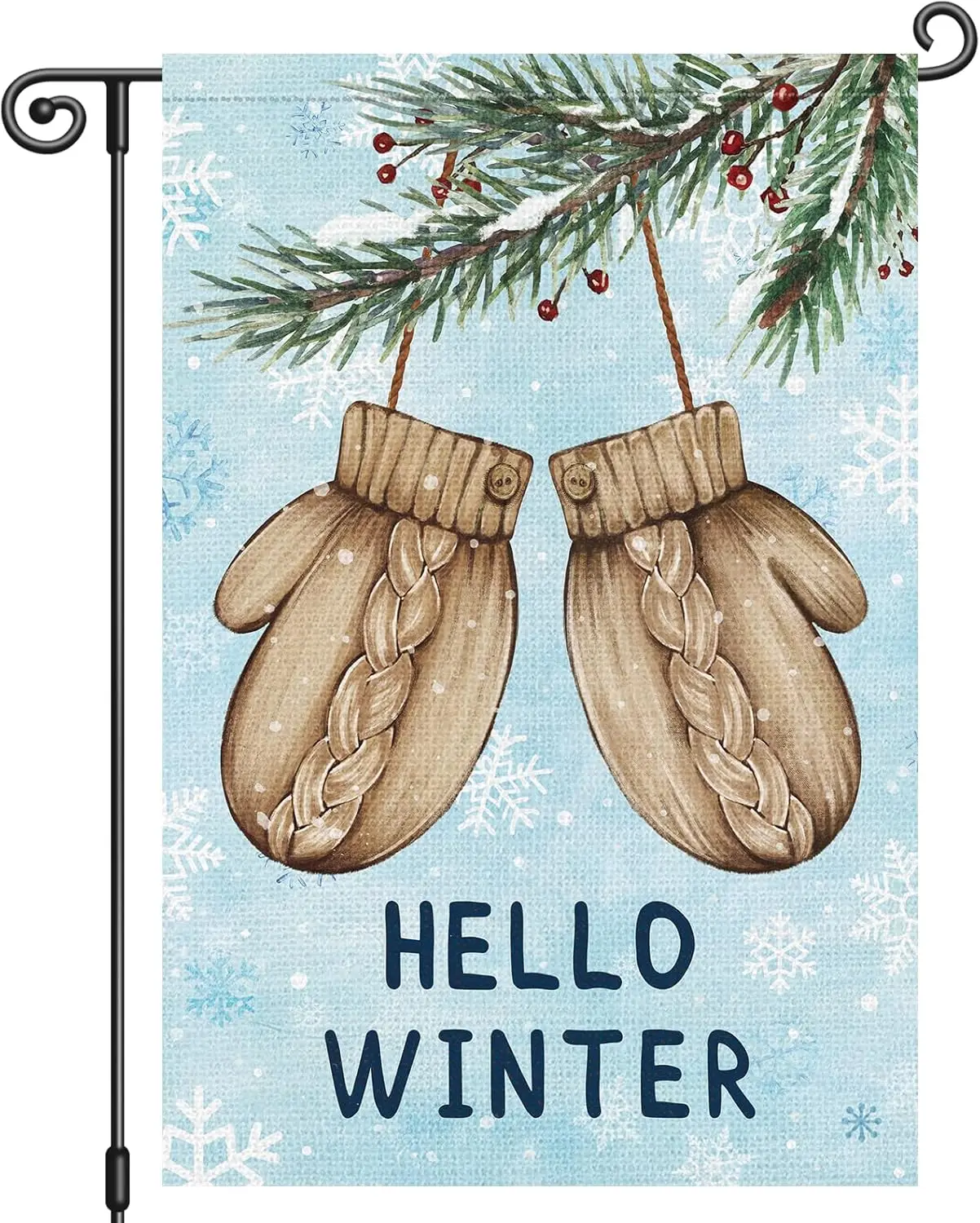 Louise Maelys Hello Winter Garden Flag Mitten Snowflake Tree 12x18 Inch Double Sided Welcome Holiday Christmas Xmas Seasonal zzo