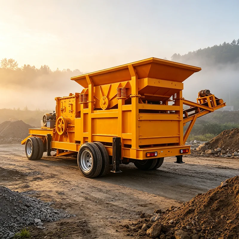 Mobile crusher for producing recycled aggregate from stone concrete, dual diesel-electric drive
