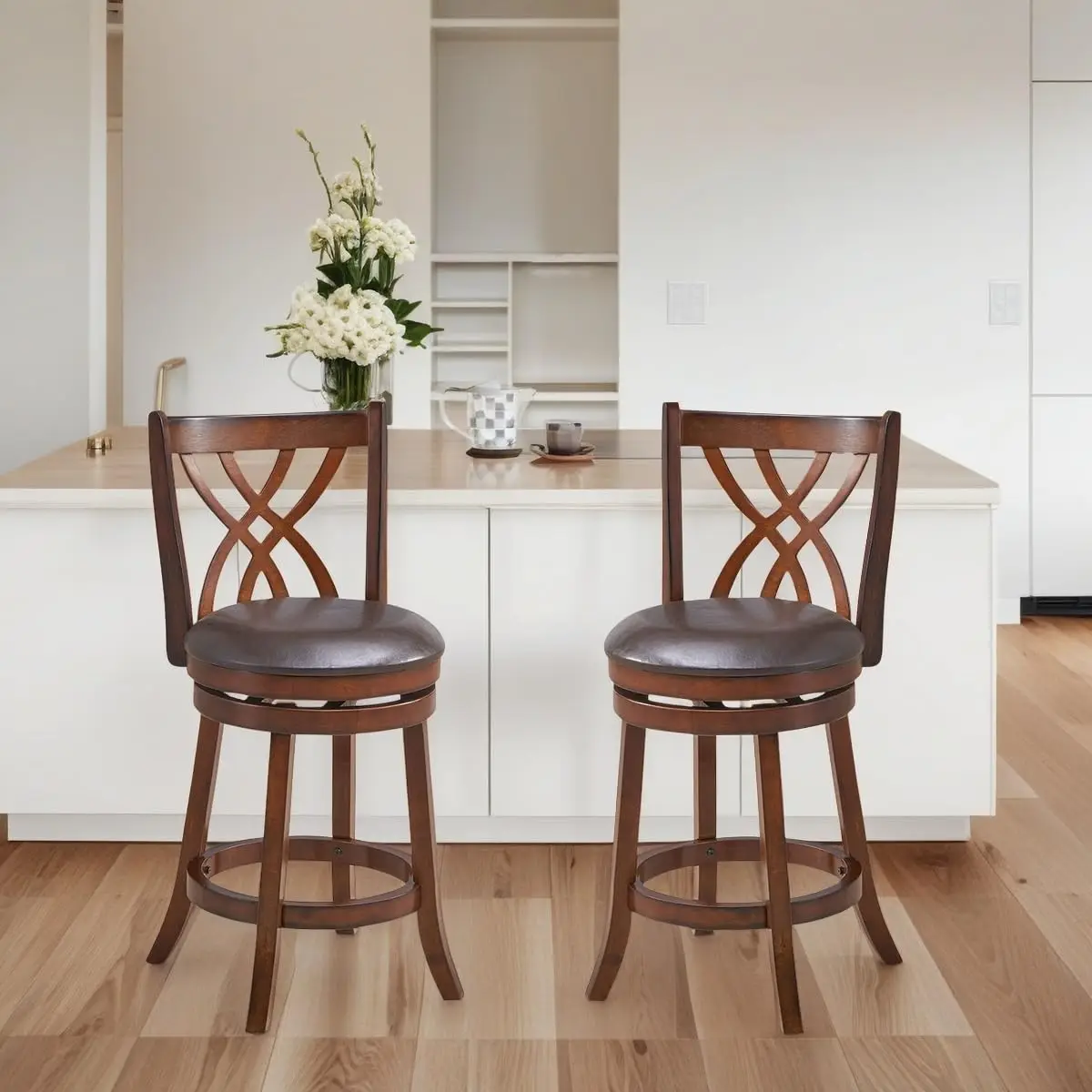 

Набор из 2 поворотных барных стульев высотой 26 дюймов, из искусственной кожи и каучукового дерева, 360 градусов ° Стулья-качалки с подставкой для ног, 380 фунтов, на заказ