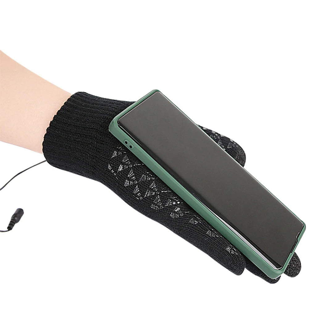 USB Heated Knitted Gloves Touch Screen Gloves Non-Slip Thermal Knitting Mitts Winter Cycling Gloves for Outdoor Sports