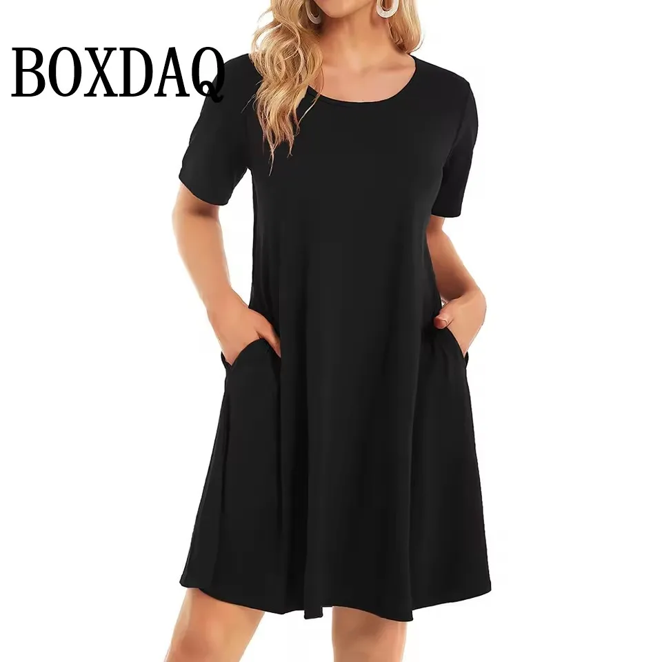 Summer Casual Dress Women Fashion O-Neck Loose Retro Flowers Printed Dress Elegant Vacation Short Sleeve A-Line Dresses Female