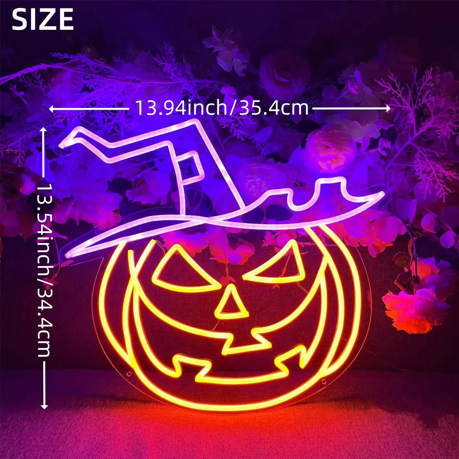 Halloween Pumpkin Witch Hat Neon Sign LED Jack O Lantern Neon Light for Halloween Party Home Wall Decor Indoor Spooky Decorations Gift