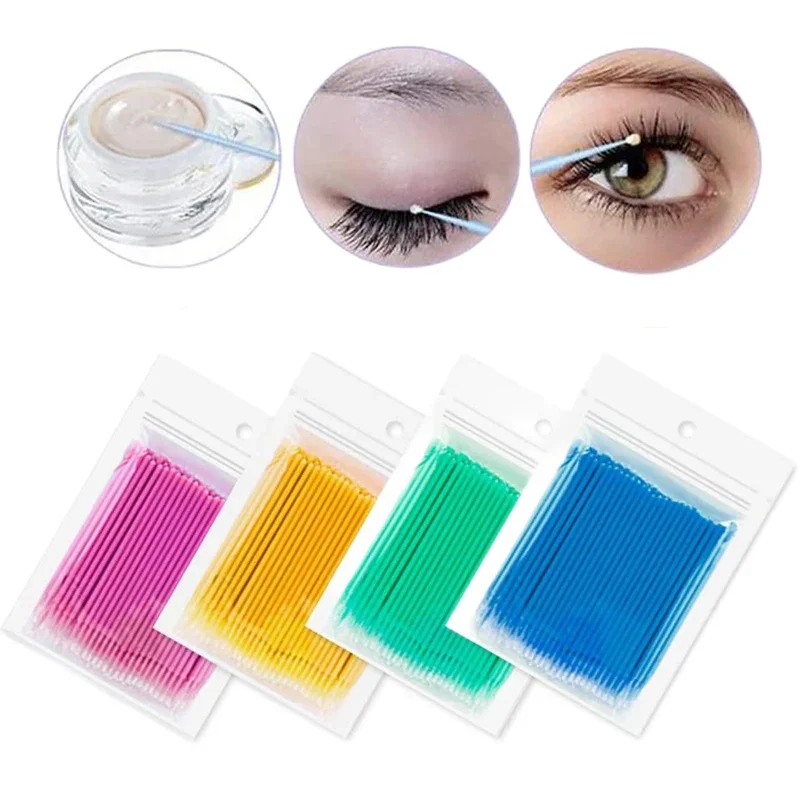 100 pçs extensão individual lash escova cotonete descartável micro para remover microbrush ferramentas de extensão de cílios