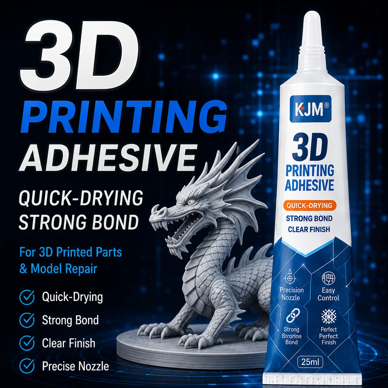 KJM Multi-Purpose Adhesive Quick Dry Clear Strong Glue 25ml for Auto Plastic Trim Gear 3D Print PLA ABS PETG Resin Model Repair