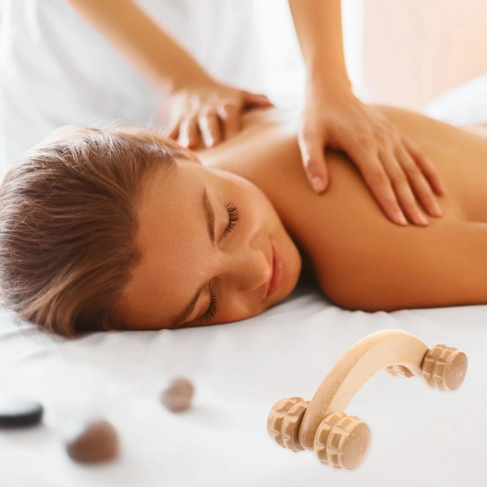 

Wooden Massage Roller For Full Body Pain Relief, Neck Shoulder Muscle Relaxation Tool, Handheld Acupressure Massager For Back