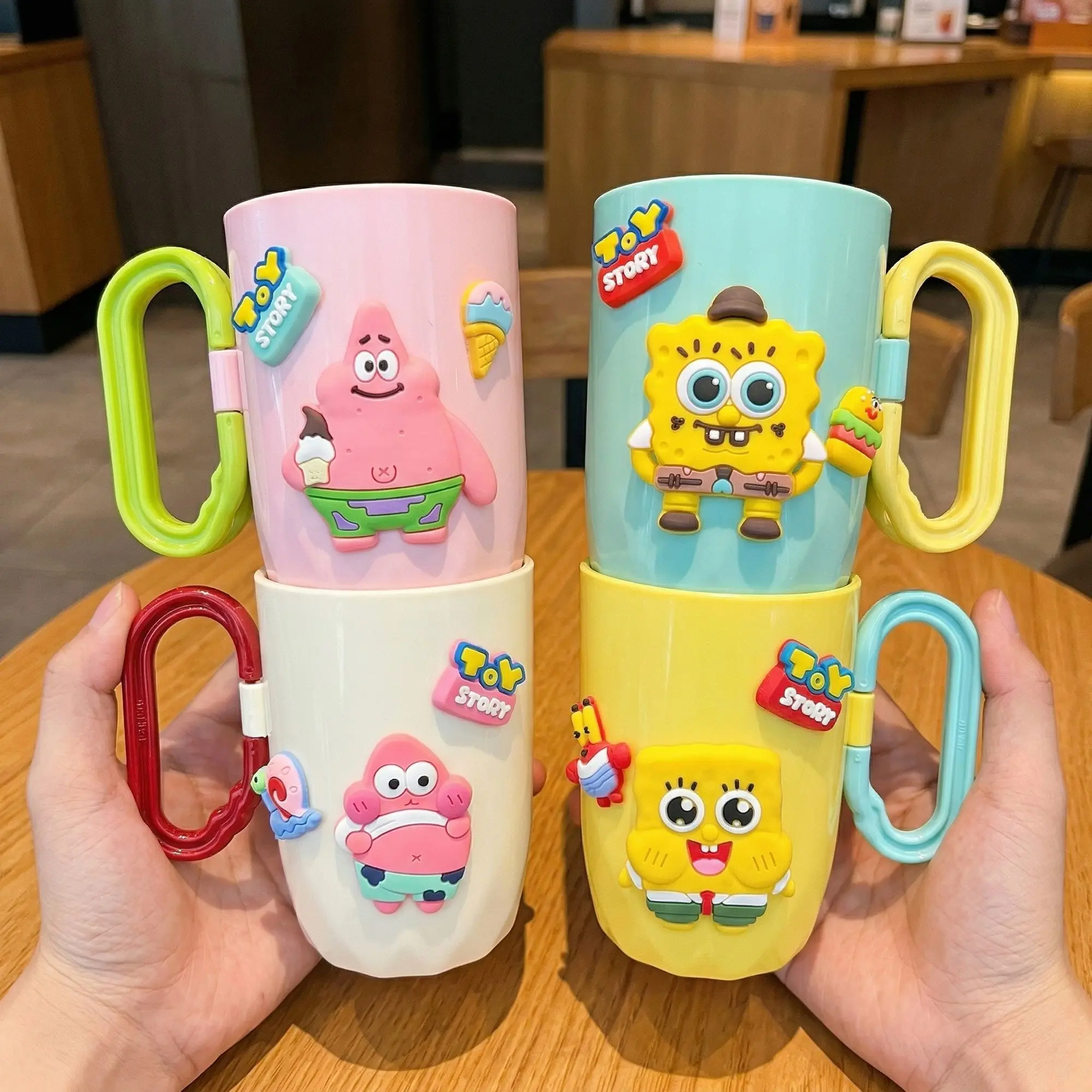 Cute SpongeBob Mouthwash Cup Kawaii Cartoon Bathroom Toothbrush Holder Adorable 3D Anime Decorative Durable Plastic Cup