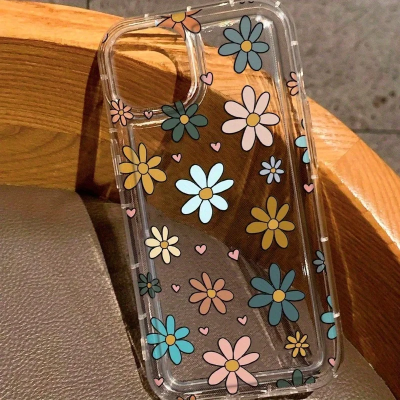 Etui na telefon z motywem retro, kwiatów, serca i dziewczyny, małe i świeże, wykonane z TPU, odporne na upadki, pasujące do Apple iPhone 16 15 14 13 12 Pro Max