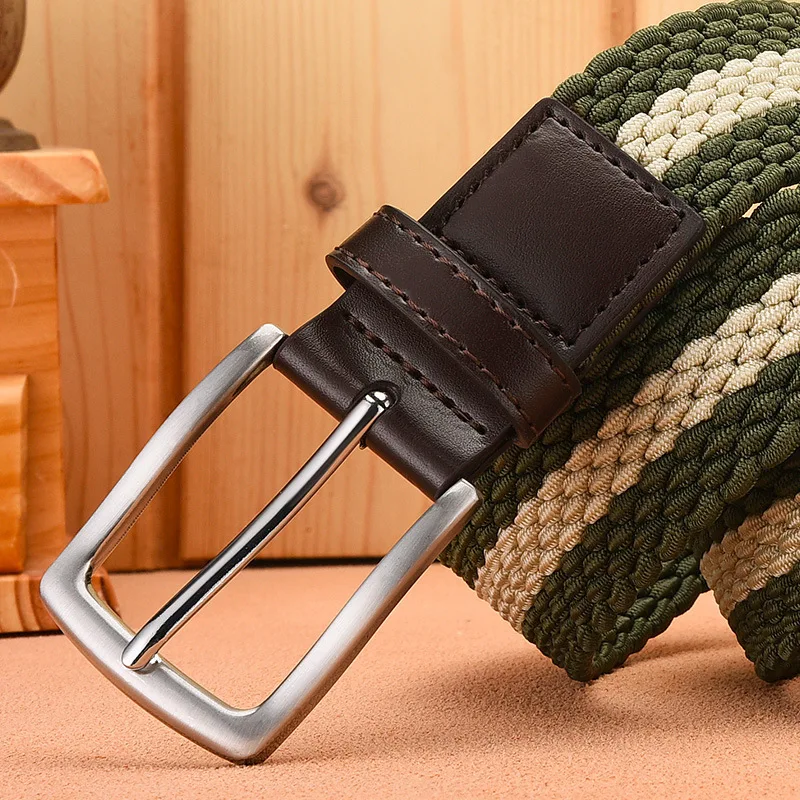 105 115 125cm New Design High Quality Men Belt AAA Grade Elastic Breathable Casual Woven Canvas Commerce Exclusive Green Leisure