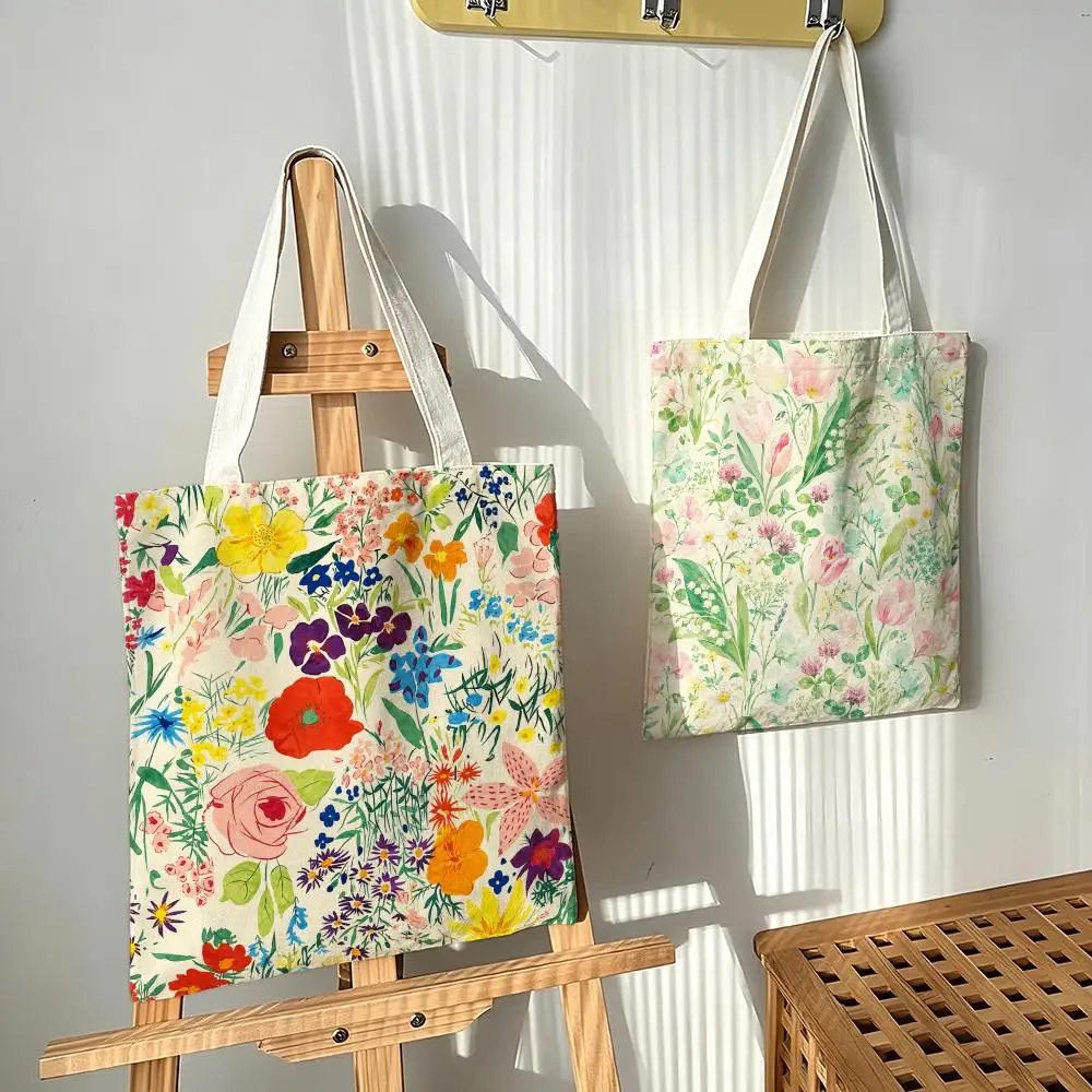Watercolor Wild Floral Storage Bags Canvas bags are suitable for going to class, shopping, gifts, and commuting