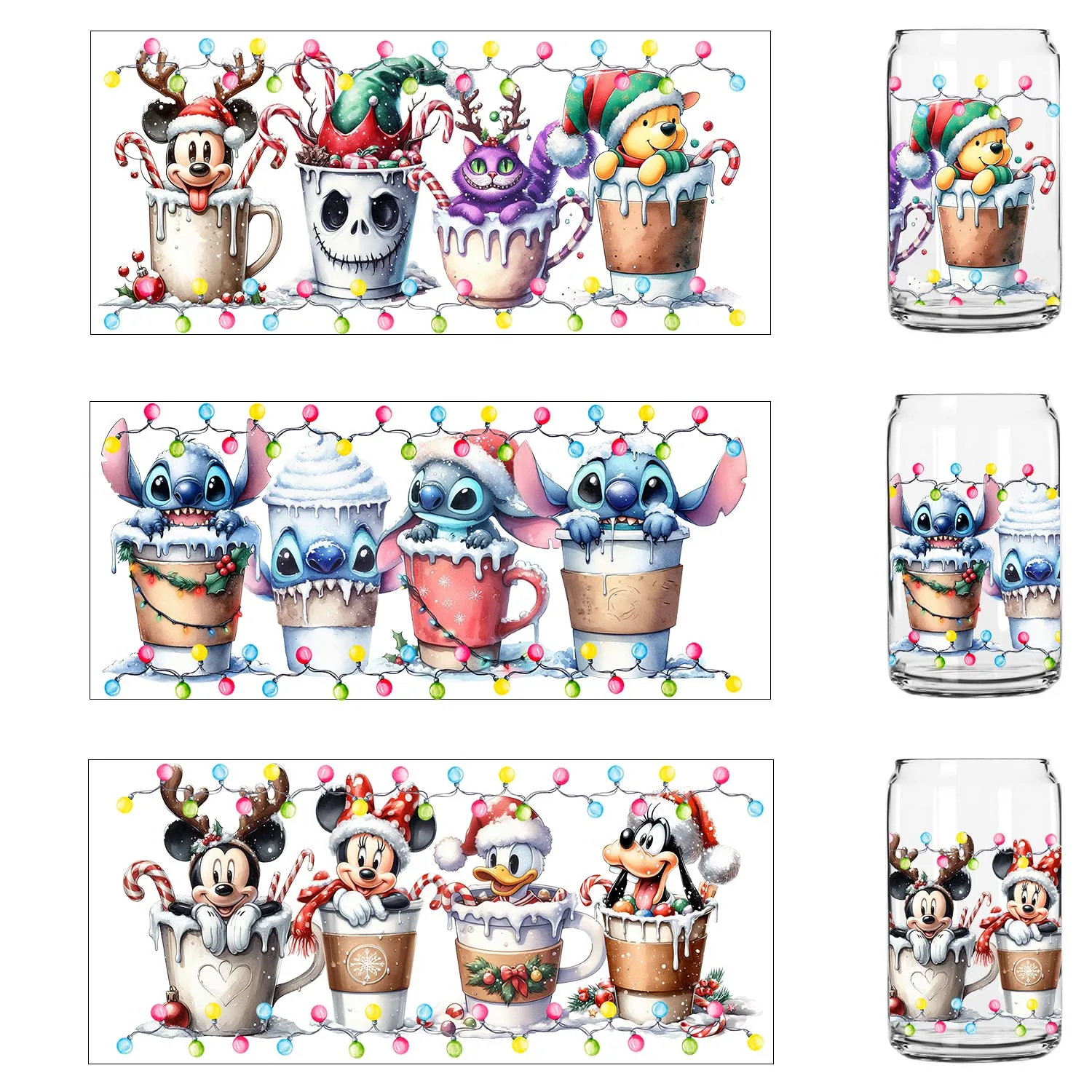 

Christmas Stitch Series Easy peel waterproof DIY Decals 3D transfers uvdtf stickers 16oz uv dtf tumbler cup wraps sticker