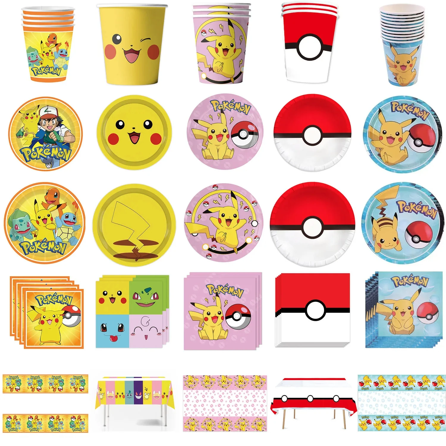 Pokemon Birthday Party Decor Disposable Tableware Cup Plate Napkin Tablecloth Pikachu Kids Baby Shower Party Supplies