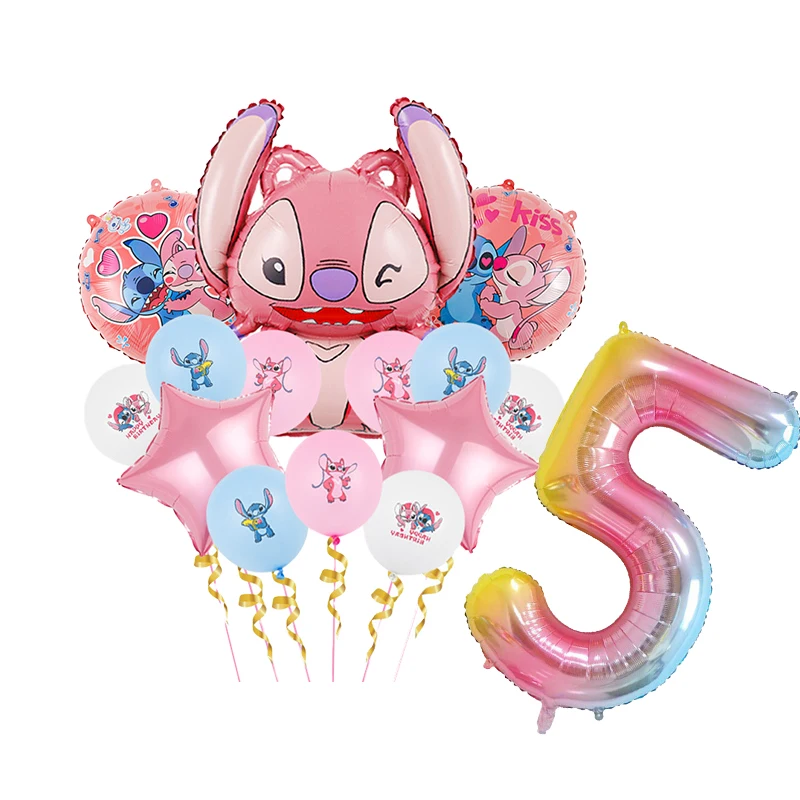 Disney Lilo Stitch Birthday Decorations Pink Stitch Theme Tableware Angel Balloon Happy Banner Backdrop Supplies For Kids Girls