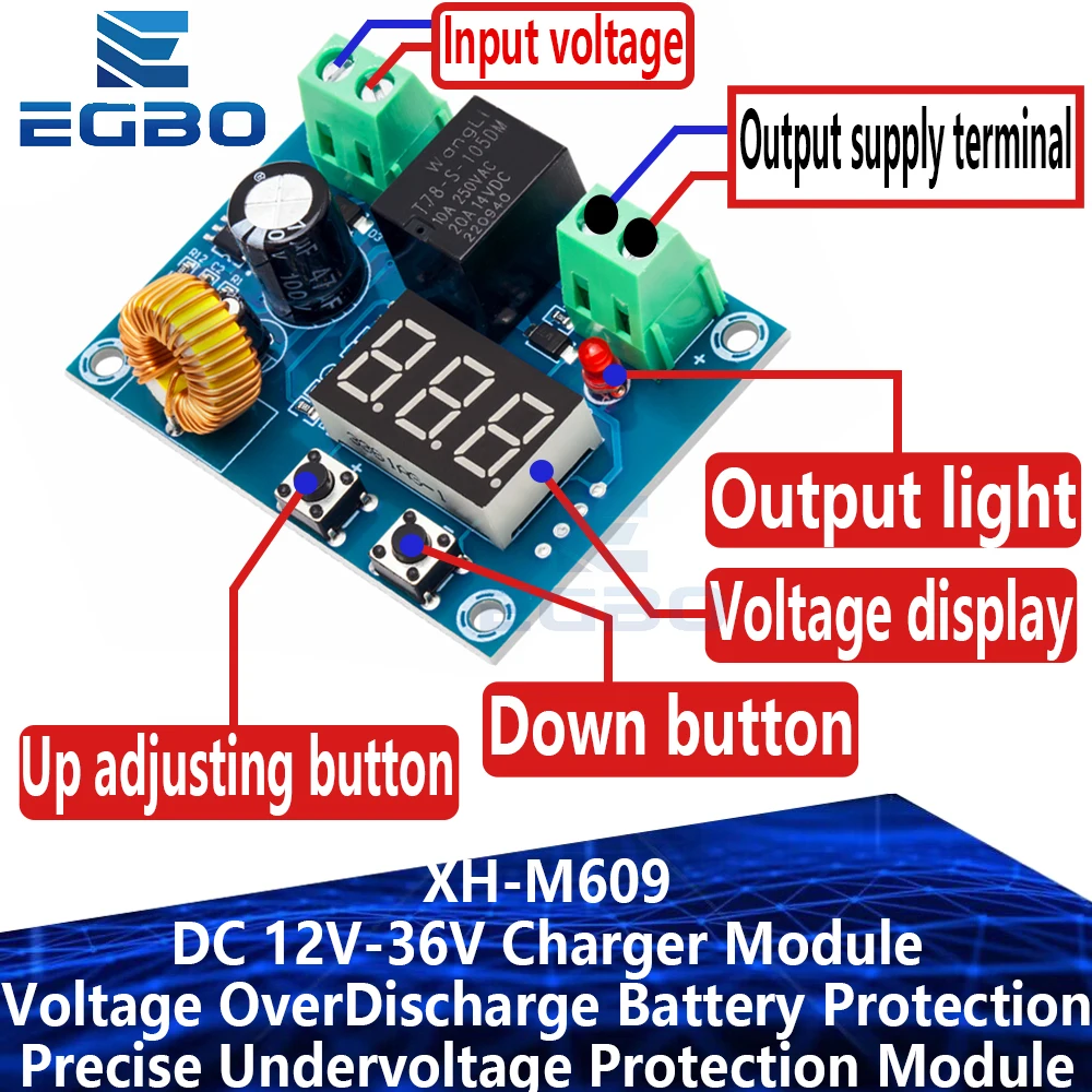XH-M609 DC 12V-36V Charger Module with Precise Battery Overdischarge & Undervoltage Protection Board