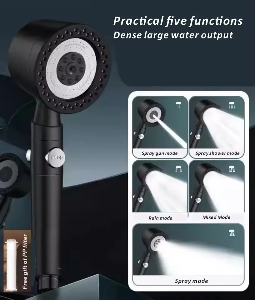 Verbesserter Hochdruck-Duschkopf mit 5 Modi, 9-in-1, wassersparend, großer Durchfluss, tragbarer Filter-Duschkopf-Set, Badezimmer-Zubehör