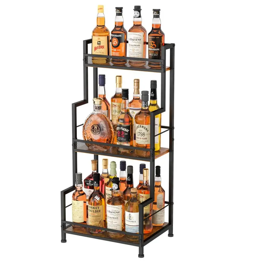 

Liquor Stand, 3 Tier Liquor Cabinet, Wine Bottle Display Shelf for Home Bar, Mini Corner Liquor Bottle Display Stand for Whiske