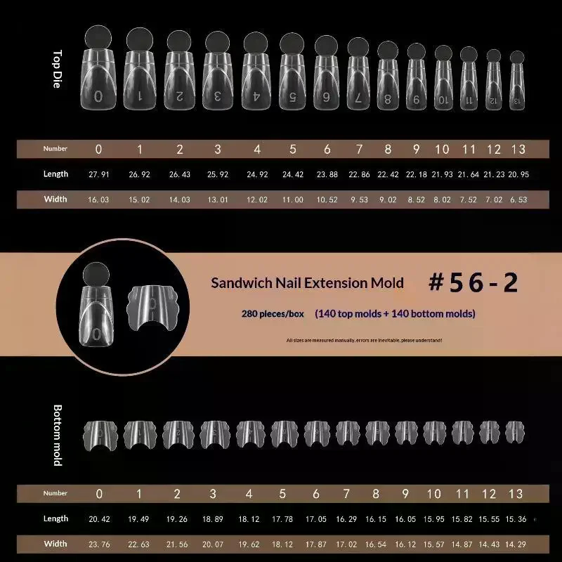 280Pcs Builder Gel Nail Forms Coffin Almond Top/Bottom Manicure Sandwich Nail Dual Forms Nail Extension Inner French Line Molds
