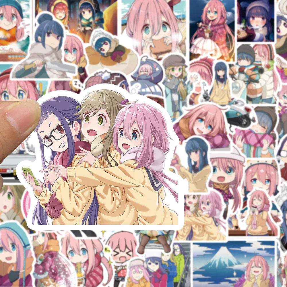 10/30/50 szt. Naklejki Anime Laid-Back Camp Śliczne Kagamihara Nadeshiko Kreskówkowe Naklejki na Walizkę Notatnik Telefon Kawaii Dziewczęce Naklejki
