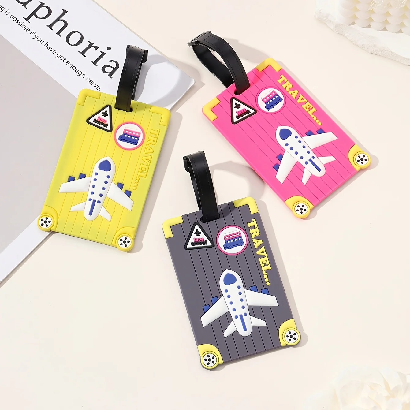3pcs Multicolor Track-Shaped Cartoon Airplane Baggage Tag Theme Hanging Tag, Airport  Suitcase Identification Hanging Tag