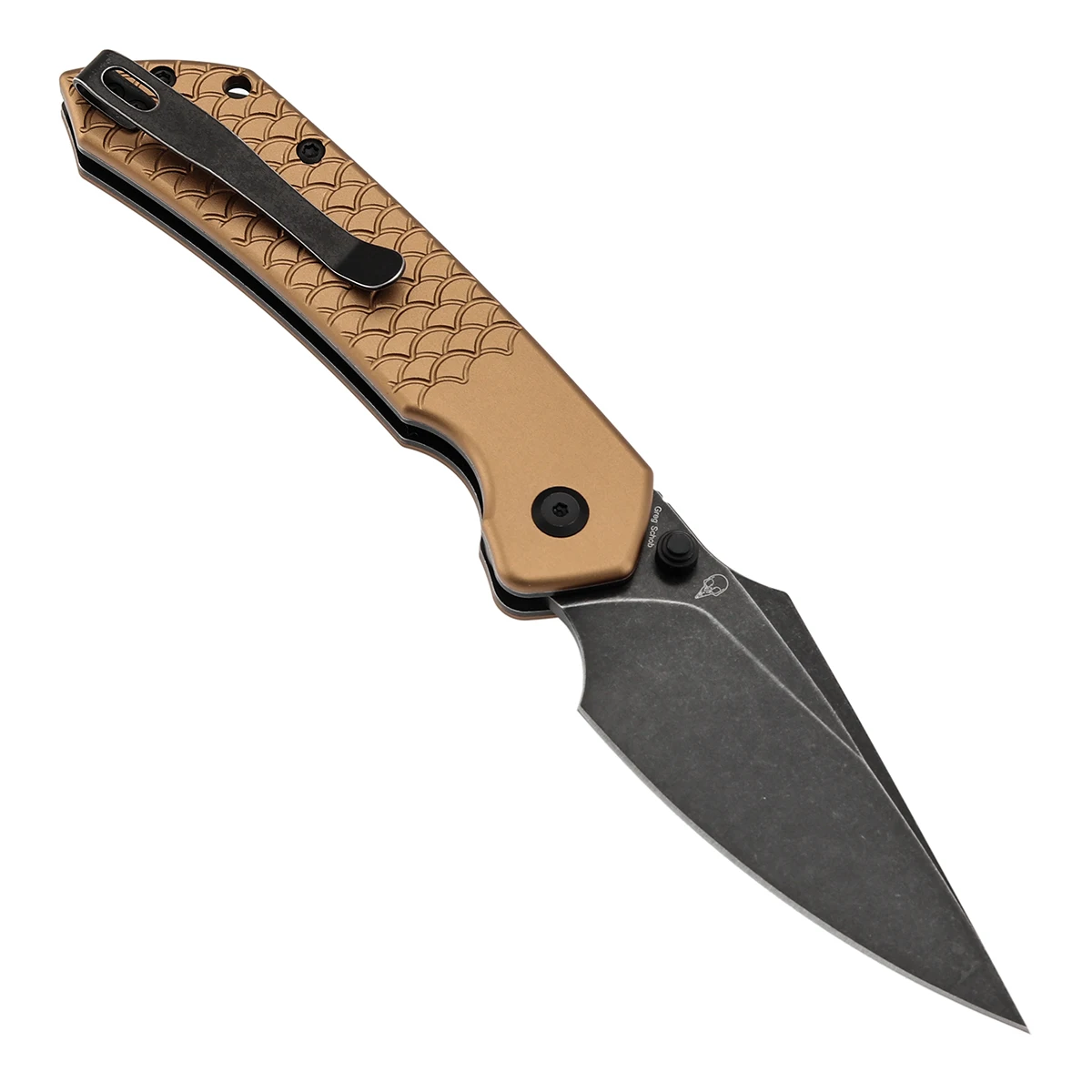 Couteaux pliants Tenable T1034H, lame Fenrir Damas/Nitro-V avec PEI/aluminium avec Texture écailles de poisson, poignée de poche Camping EDC
