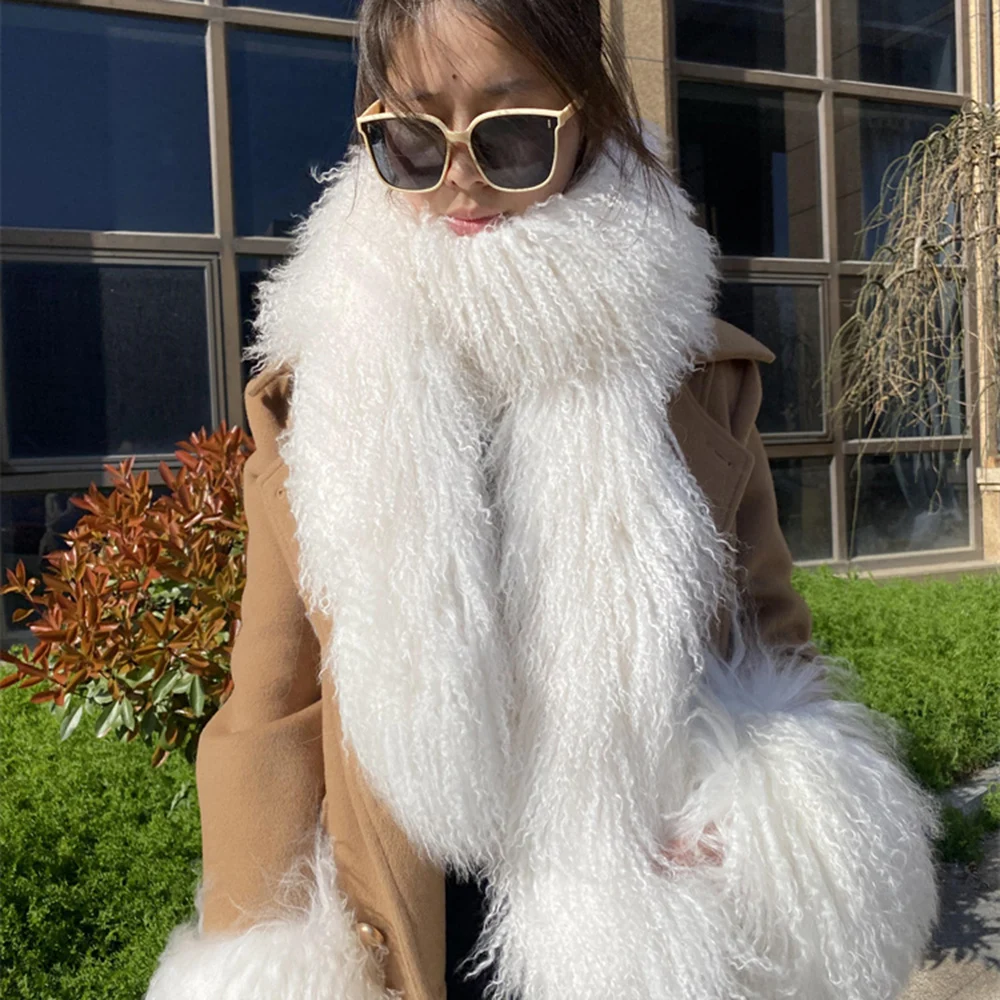 ผ้าพันคอขนแกะมองโกเลียแท้สำหรับผู้หญิง แจ็กซ์โมโนย ผ้าพันคอขนสัตว์สองด้าน อุ่นสบายสำหรับฤดูหนาว แฟชั่นสำหรับสุภาพสตรี ปกขนฟูฟ่อง สินค้ามาใหม่