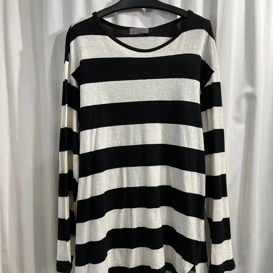 TOP-YAMAMOTO ® Black and White Stripes Long-Sleeve T-Shirt - Women's Loose and Lazy Style Stylish and Versatile Knitted Top