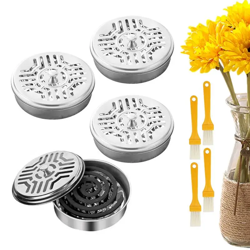 

Coil Incense Holder Stainless Steel Round Incense Holder With Hollow Lid And Stand Coil Rack With Brush Ash Catcher For Indoor