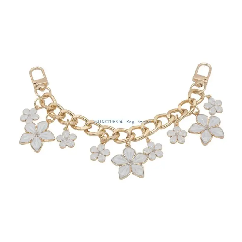 340D Stylish Purse Handle Extender Flower Charm Chain Decorative Bag Chains Replacement for Handbags Crossbody and Wallets