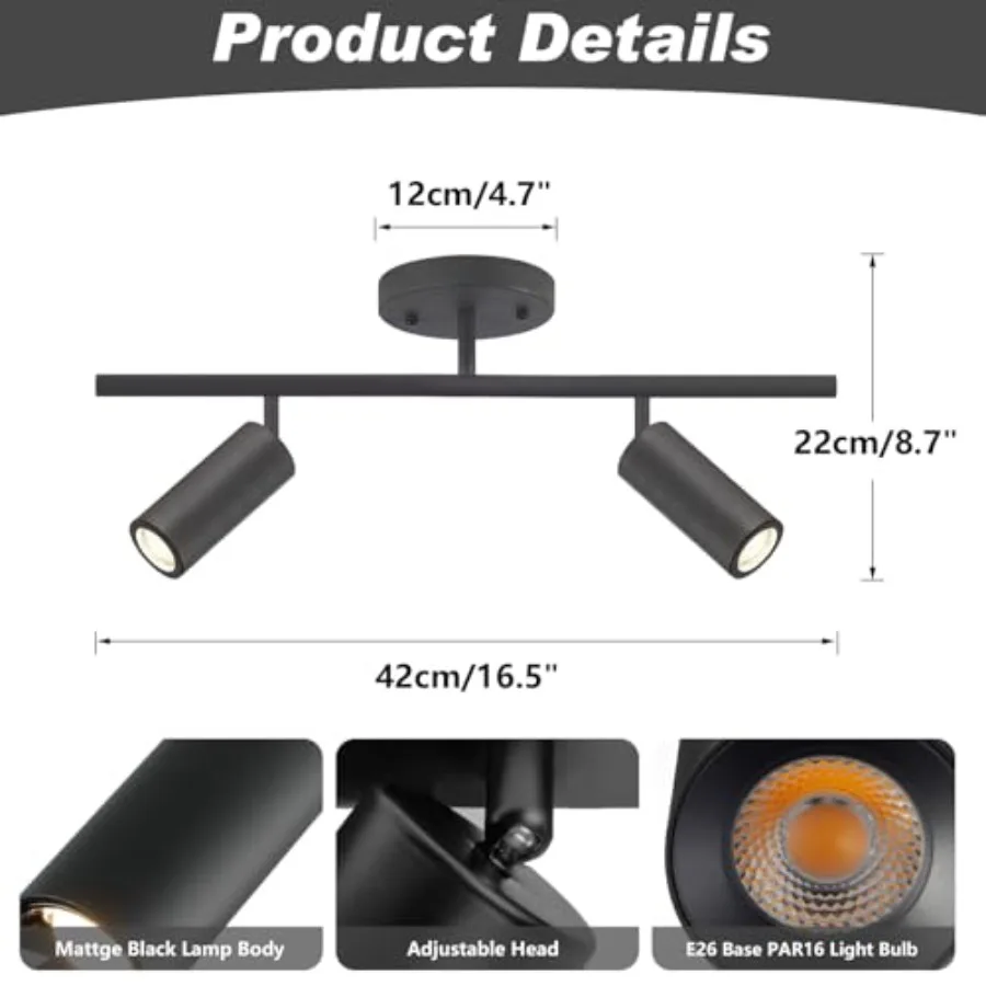 Lighting Modern 2 Light Track Lighting Kit Matte Black Track Lighting Fixtures Flush Mount Ceiling Spot Lights Indoor Adjustabl