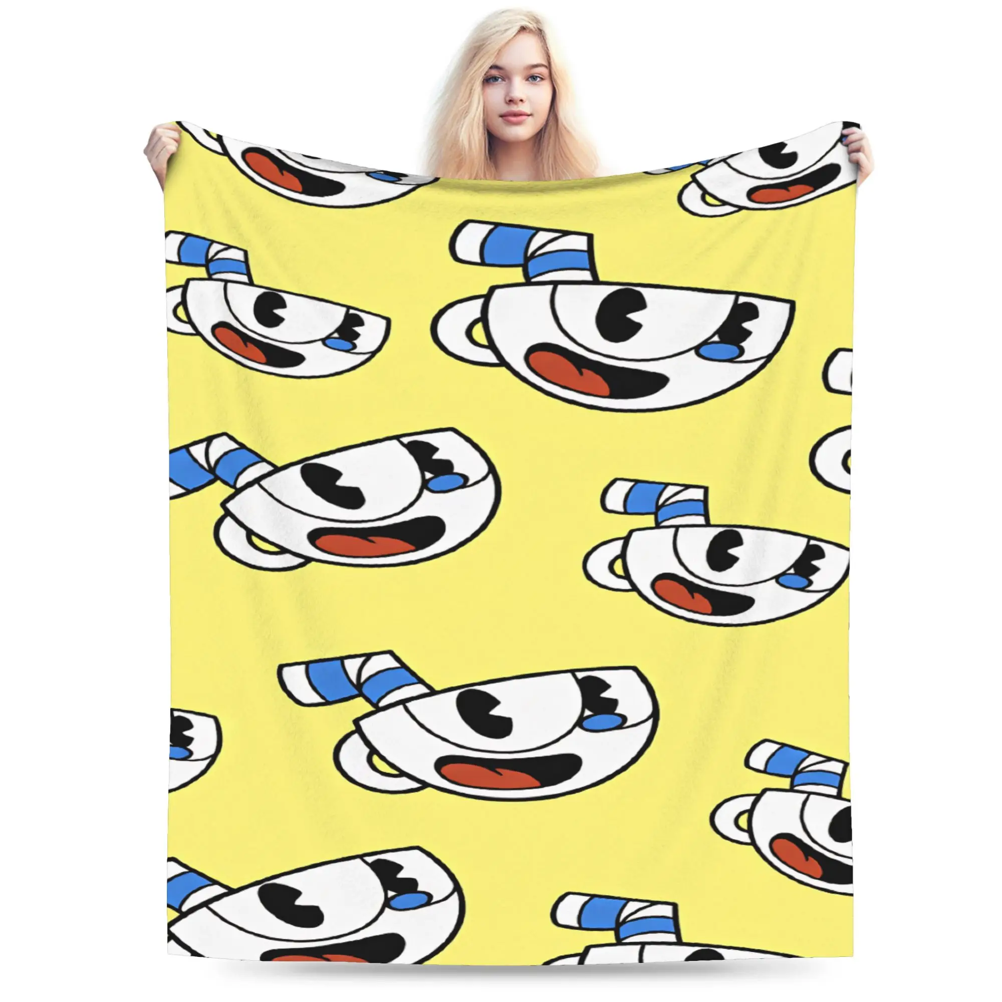 Cup-head Throw Blanket Comfortable Aesthetic Blanket  For Bedroom Travel Car Flannel Bedspread Bed Cover