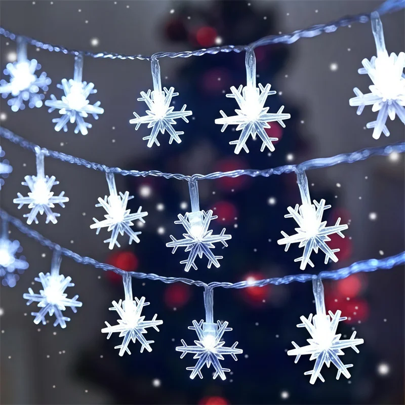 Battery Powered Snowflake String Lights Christmas Tree Holiday New Year Bedroom Home Decoration