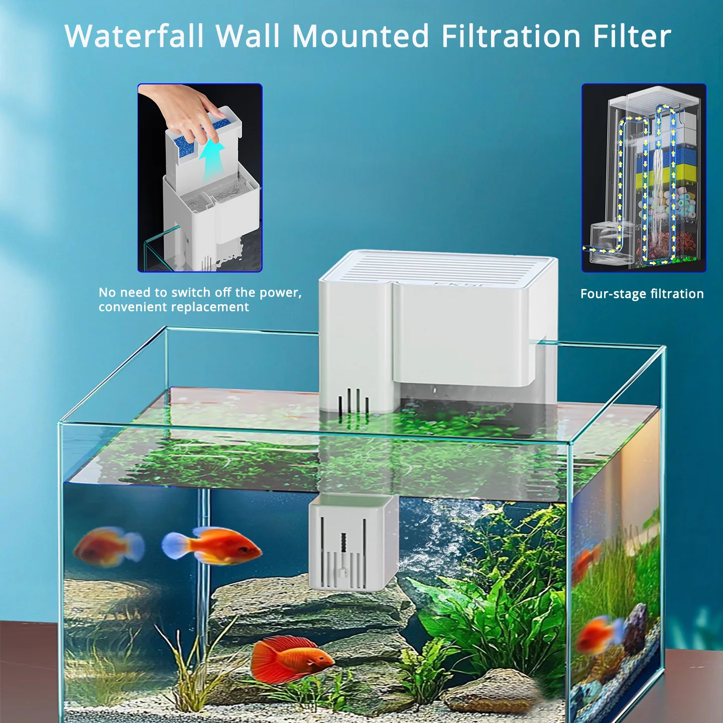 

Small Medium Aquarium Waterfall Wall Mounted Filtration Filter Adjustable Flow Surface Skimmer Aquarium Waterfall Oxygenation