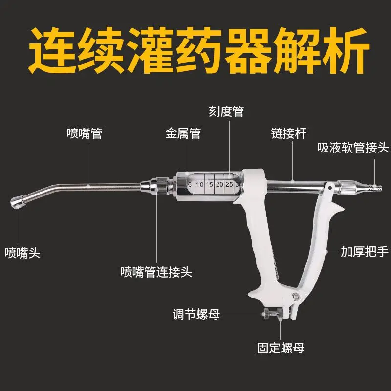 Veterinary irrigator, feeder, gun, pig, cattle and sheep with automatic feeder, continuously adjustable dosing device, oral irri