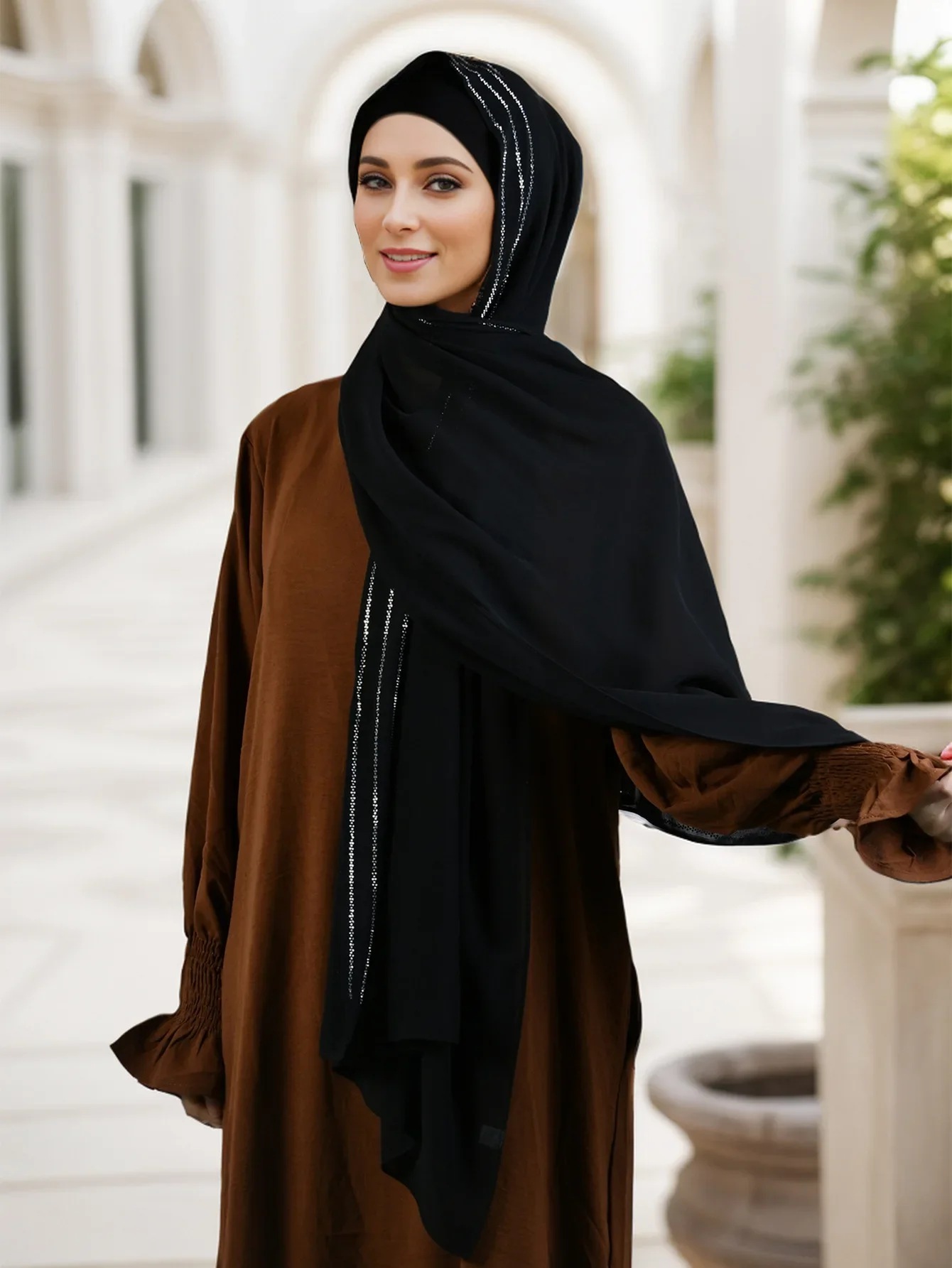 

New Solid Color Hot Drill Chain Bubble Pearl Chiffon Long Scarf for Women Muslim Hijab Turban Islam Stoles Wrap Shawls Scarve