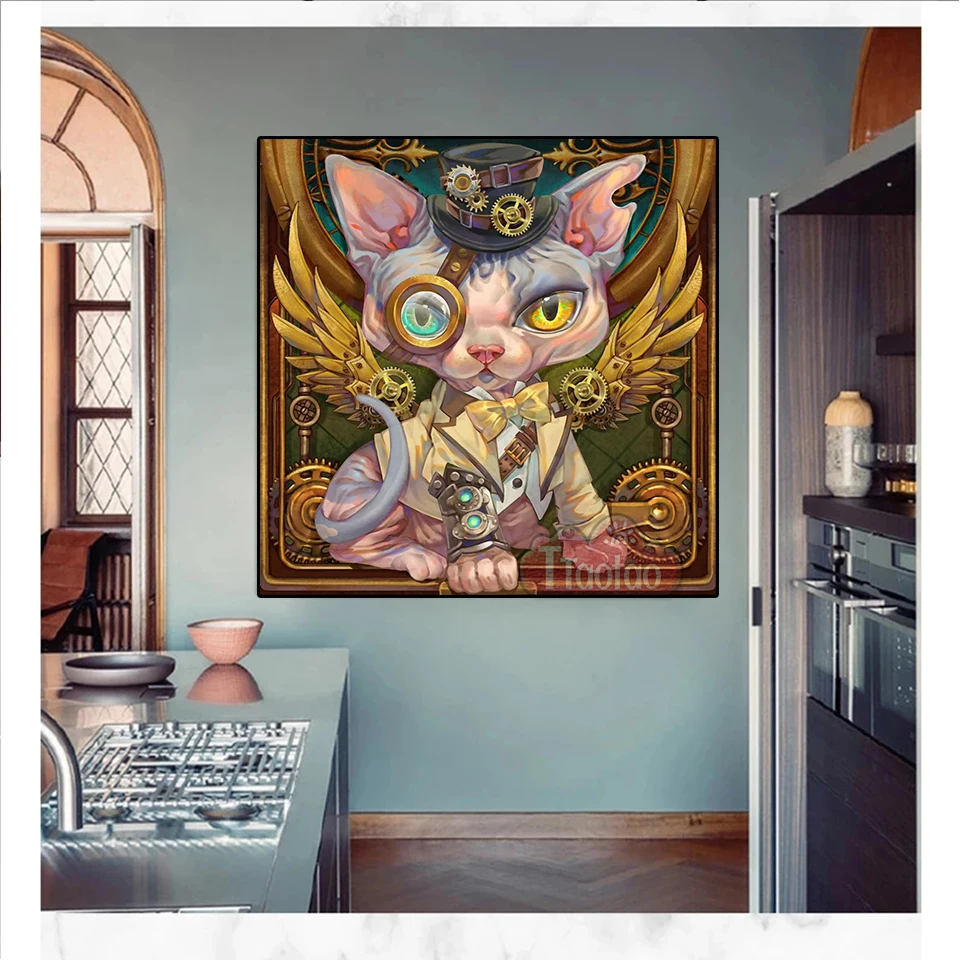 5D Animal Diamond Painting Punk Style Hairless Cat Rhinestone Mosaic Picture Diy Full Square Round Cross Stitch Wall Decoration