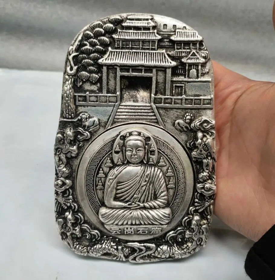 Collect white copper and silver plated Four Treasures of the Study Yantai Yungang Grottoes copper Yantai home office gifts.