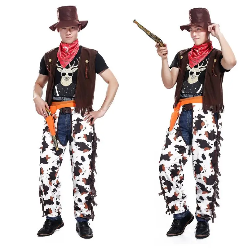 

Костюм ковбоя на Хэллоуин для взрослых, сценический наряд для выступлений, комплект для родителей и детей, одежда для танцевальных вечеринок, материал ПУ