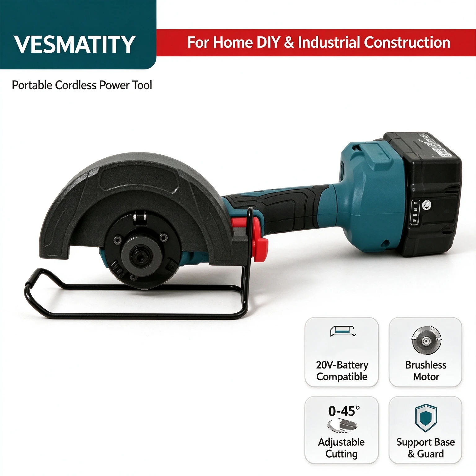 Electric Brushless 125mm Angle Grinder, Cordless Cutting Saw, Portable Power Cutting Tool for Home DIY Industrial Construction