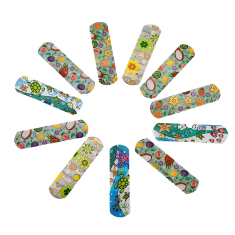 100 Pcs/bag Cute Cartoon Pattern Baby Kids Breathable Bandaid Wound Dressing Skin Patches First Aid Kit Adhesive Stretch Bandage