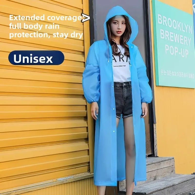 Thickened Reusable EVA Rain Poncho for Men and Women Adults - Long Length for Students, Hiking, Travel and Rafting