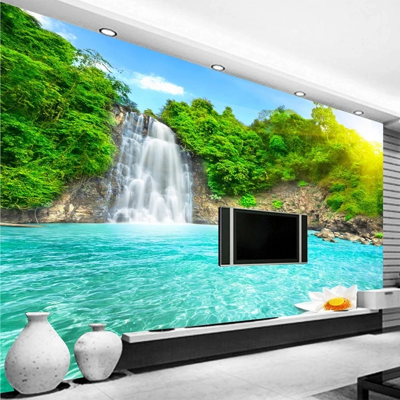 Custom Natural Scenery 3D Mural Forest Waterfall Pools Photo Wallpaper 3D Landscape Living room TV background bedroom restaurant
