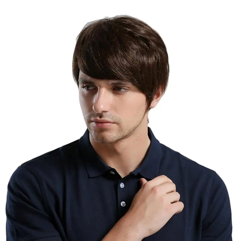 

25cm Chic Short Straight Layered Wig Human Hair Heat Friendly Wigs w/ Bangs