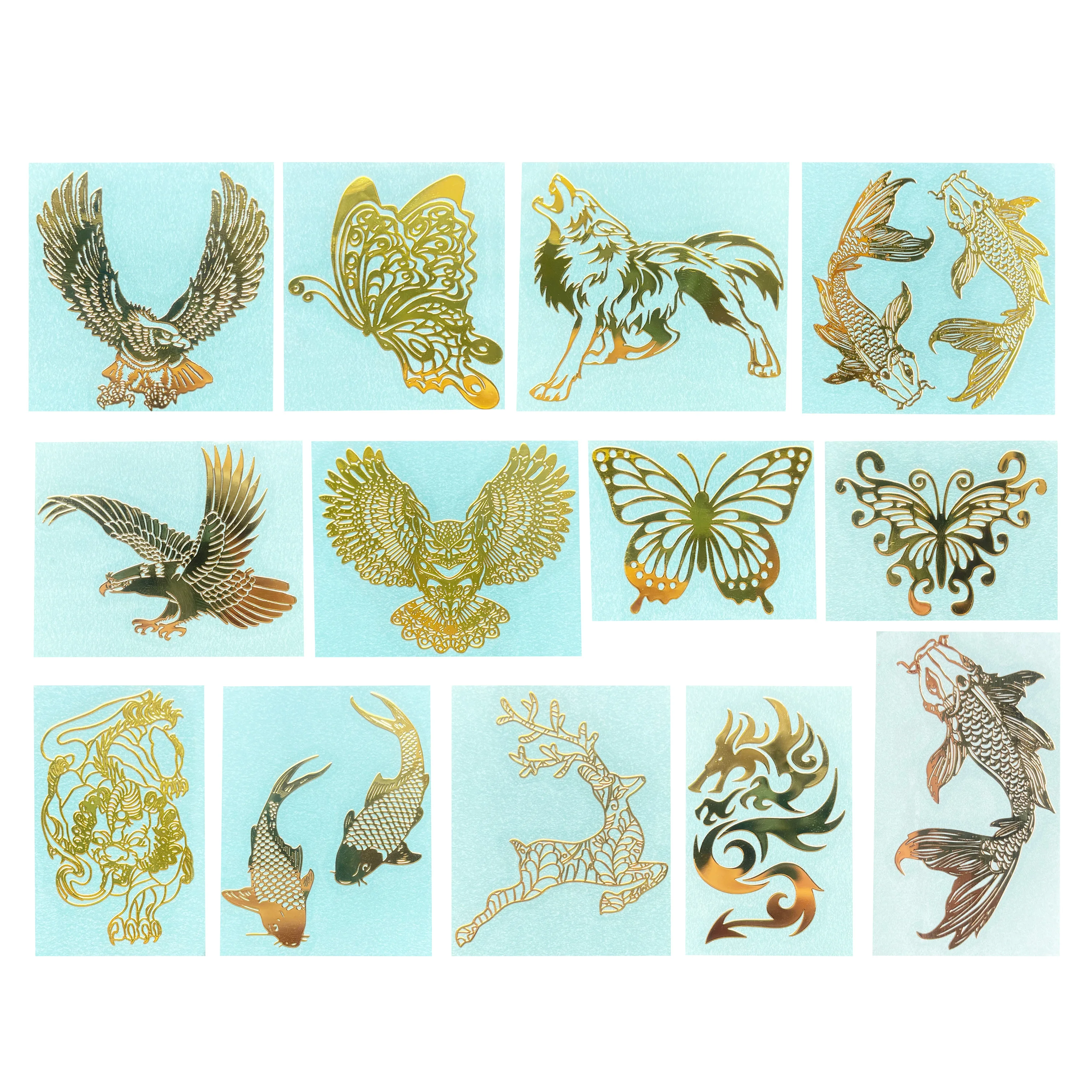 New animal personality metal stickers Eagle, butterfly, Wolf, Koi 3D transfer stickers mobile phone computer decorative stickers