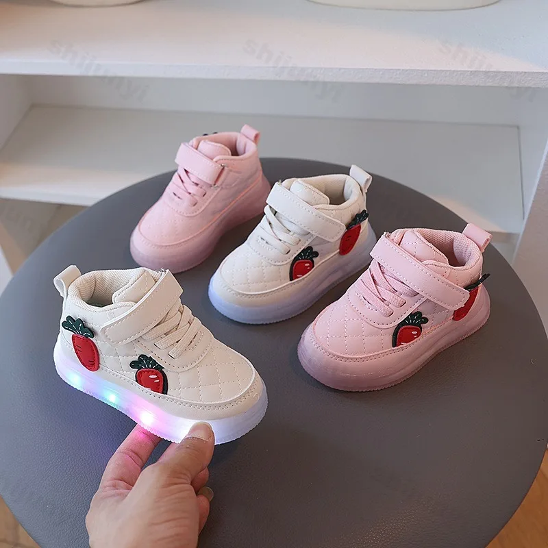

Children Cotton Boots 2025 Autumn LED Light Round Toe Ankle Boots Fashion Baby Toddler Comfortable Non-slip Girls High Top Boots
