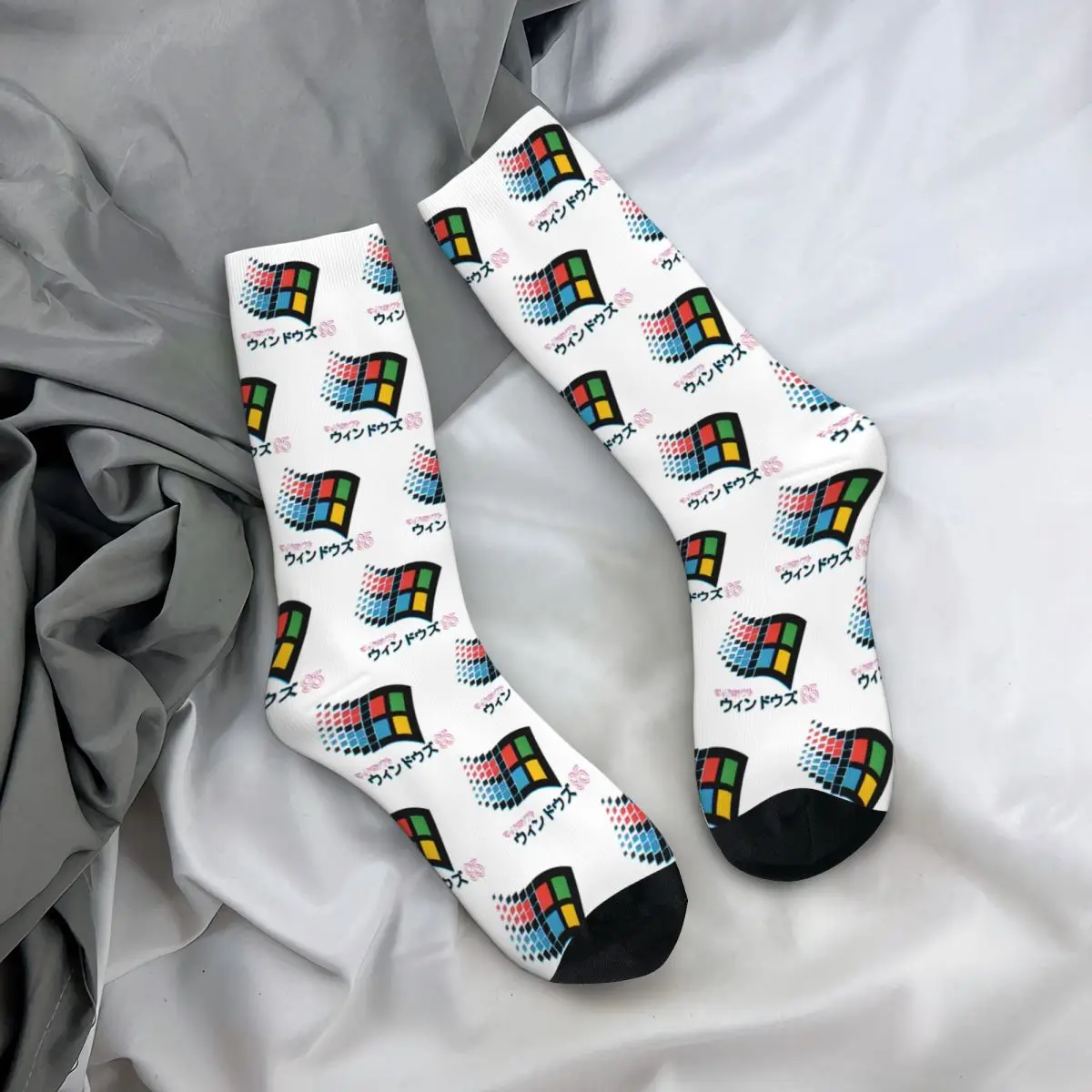 Microsoft Windows 95-Chaussettes japonaises Harajuku pour hommes et femmes, bas absorbant la sueur, chaussettes longues toutes saisons, accessoires