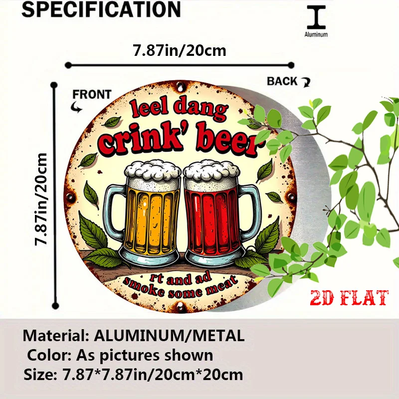 2D Flat - One-Piece Round Aluminum Sign for Drinks, Featuring a Refreshing Beverage Design. This Humorous Beer Plaque Is