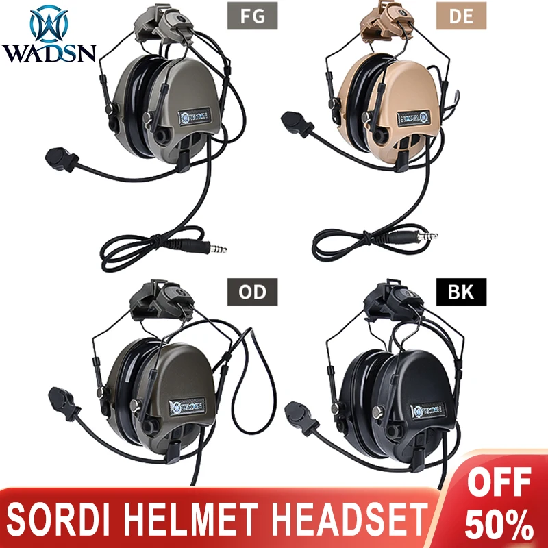 Wadsn Sordin Civil Tactical Helmets Communication Headset 20mm Rail Adapter Outdoor Hunting CS Wargame Shooting Earphone