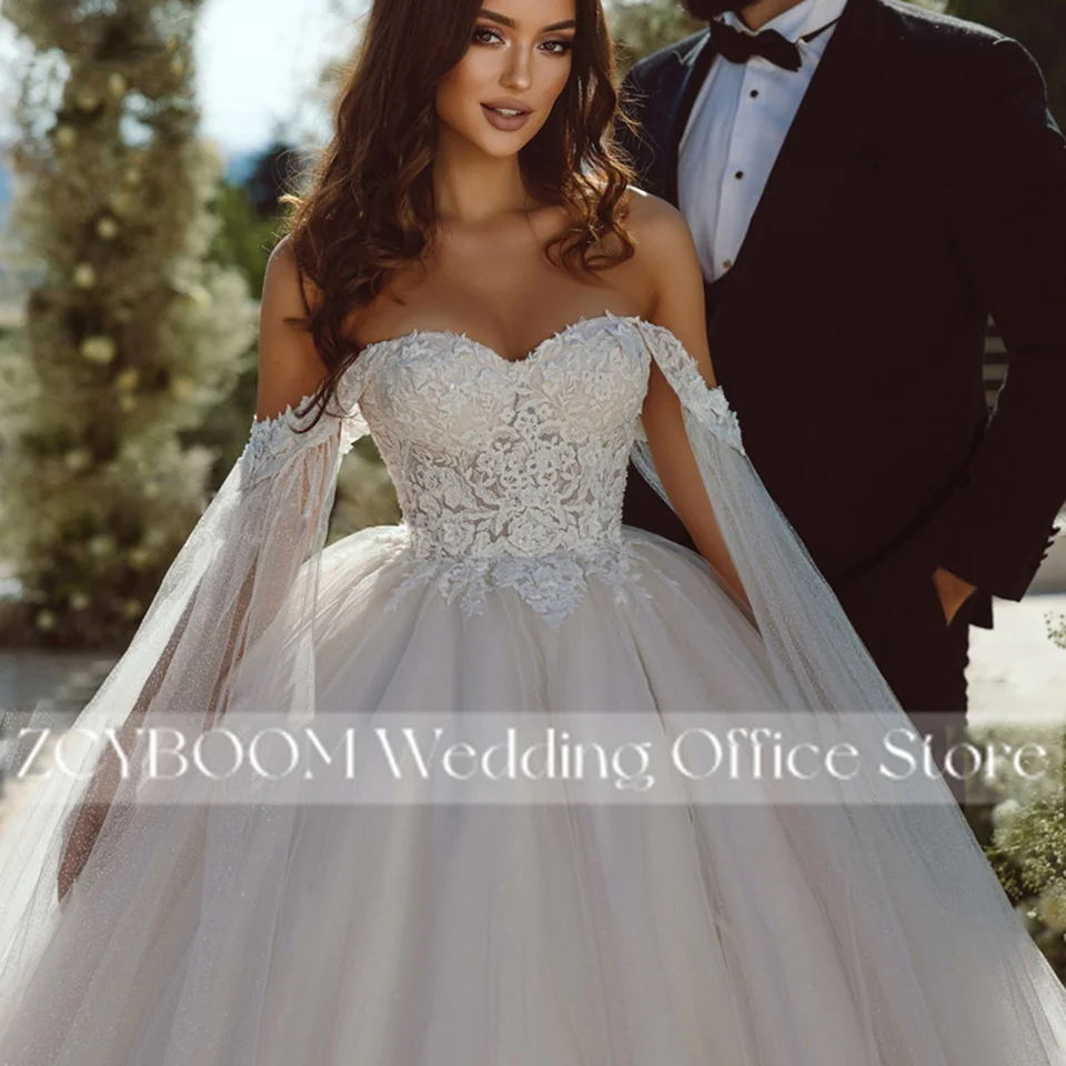 تخصيص قبالة الكتف الحبيب الكرة ثوب الزفاف 2025 أنيقة الأميرة الدانتيل يزين زي العرائس Vestido De Noiva